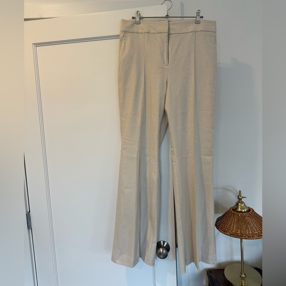 NWT LOFT Beige Flare Pintucked Cotton Linen Pants - Picture 4 of 9
